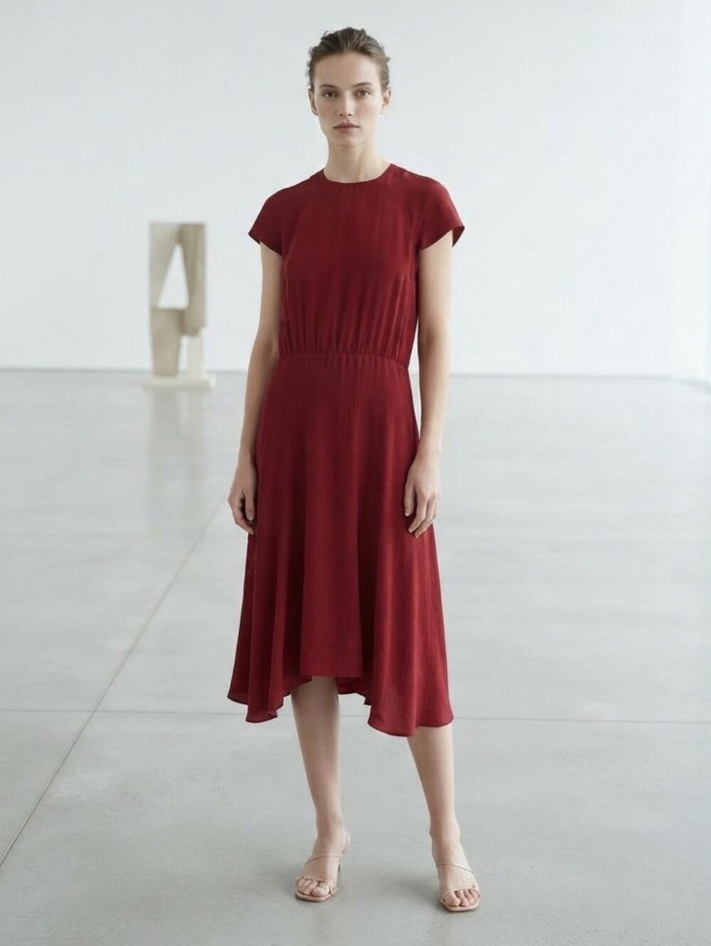 Isabel Marant Étoile Burgundy Red Pleated Midi Dress Crew Neck Size 42 / US 10
